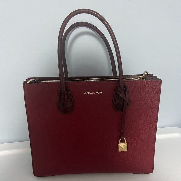 Michael Kors Mercer leather tote - Maroon with Snakeskin Accents